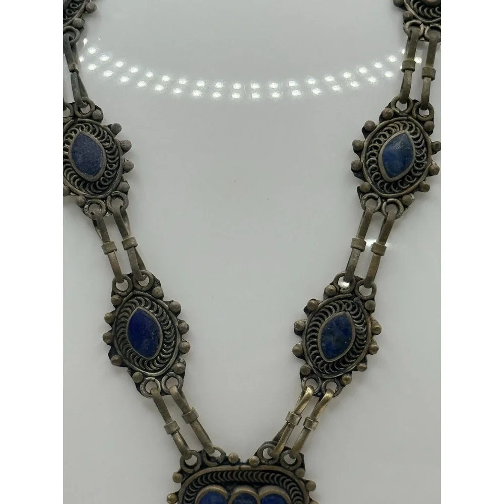 Vintage Afghan Lapis Lazuli Statement Necklace Tribal Ethnic Boho